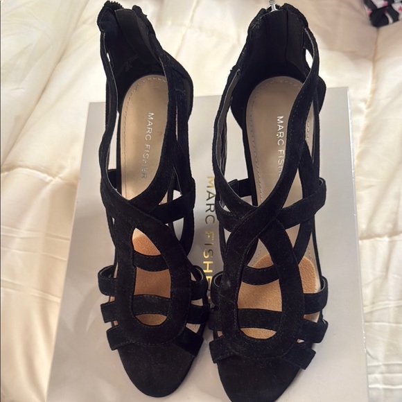 Marc Fisher Black Suede Strappy Heels - Picture 1 of 2